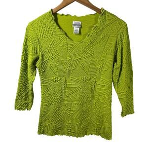 Haystacks Top Women XS Green Lettuce Hem 3/4 Sleeve Crinkle Y2K Bratz Spring